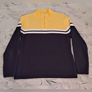 Liz Claiborne Yellow and Navy Half-Zip Colorblock Sweater